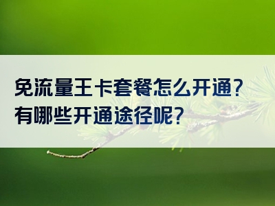 免流量王卡套餐怎么开通？有哪些开通途径呢？