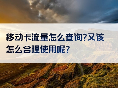 移动卡流量怎么查询？又该怎么合理使用呢？