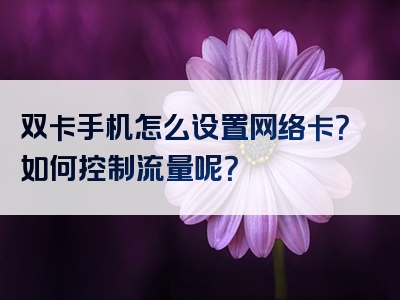 双卡手机怎么设置网络卡？如何控制流量呢？