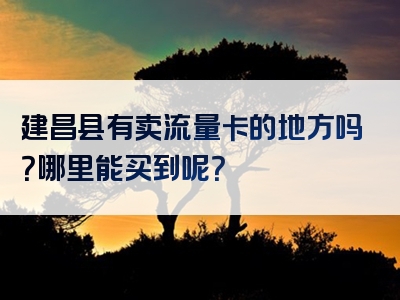 建昌县有卖流量卡的地方吗？哪里能买到呢？