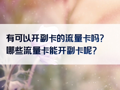 有可以开副卡的流量卡吗？哪些流量卡能开副卡呢？