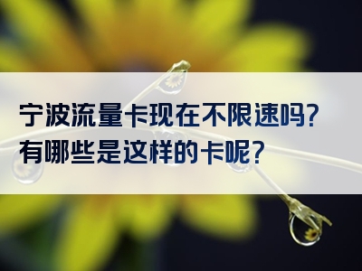 宁波流量卡现在不限速吗？有哪些是这样的卡呢？