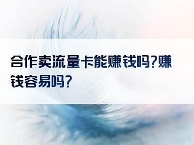合作卖流量卡能赚钱吗？赚钱容易吗？