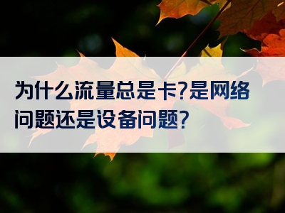 为什么流量总是卡？是网络问题还是设备问题？