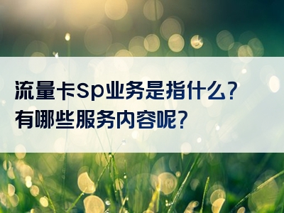 流量卡sp业务是指什么？有哪些服务内容呢？