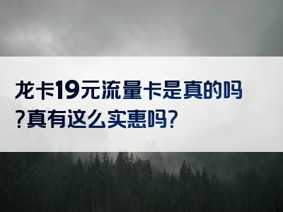 龙卡19元流量卡是真的吗？真有这么实惠吗？