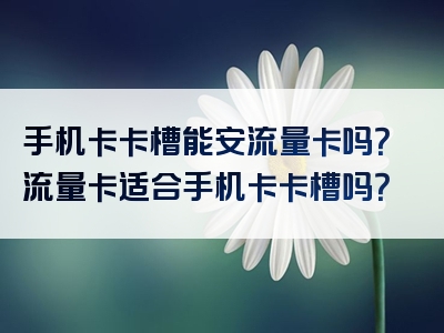 手机卡卡槽能安流量卡吗？流量卡适合手机卡卡槽吗？
